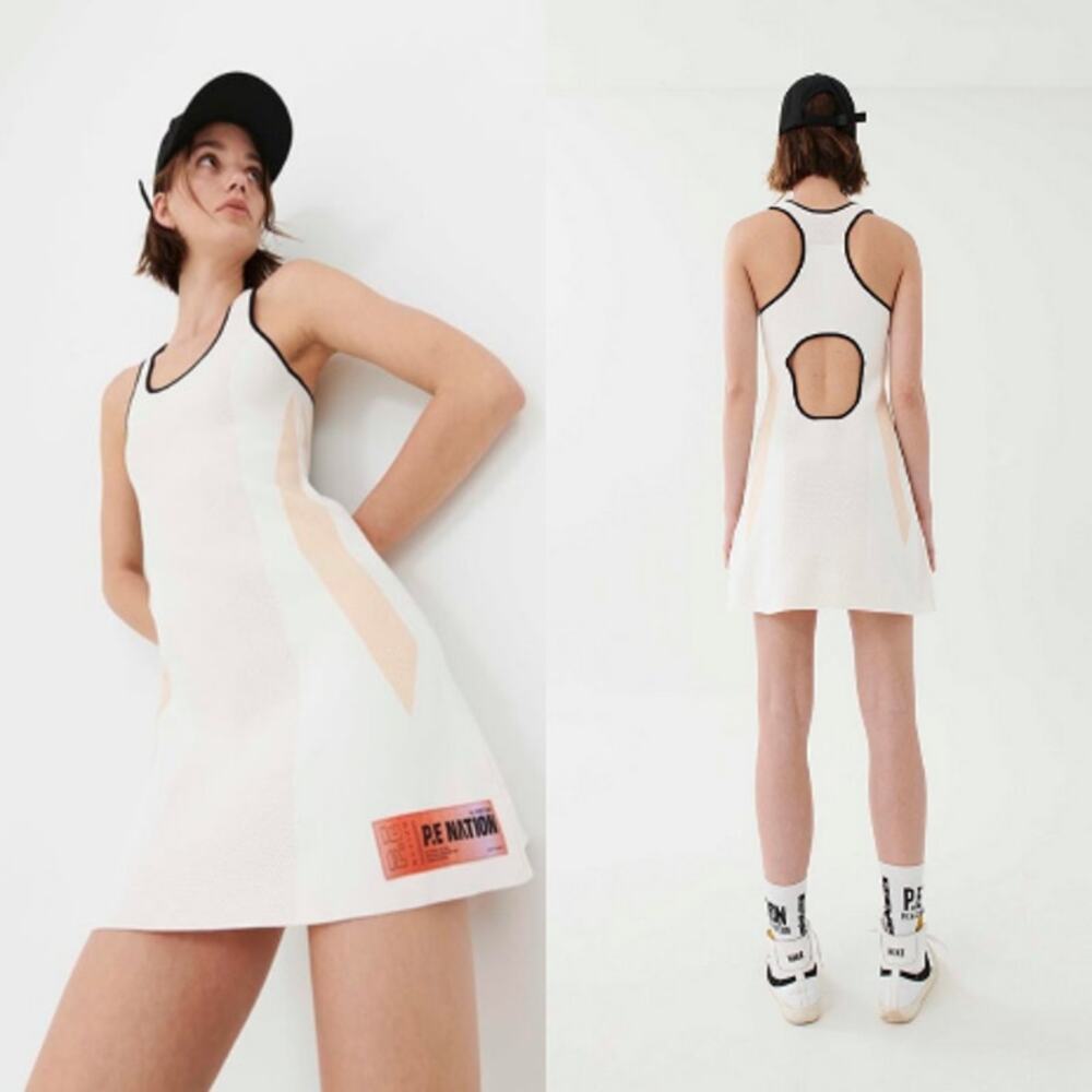 P.E‎ Nation Backswing Dress in Optic White Small Gym Tennis Running